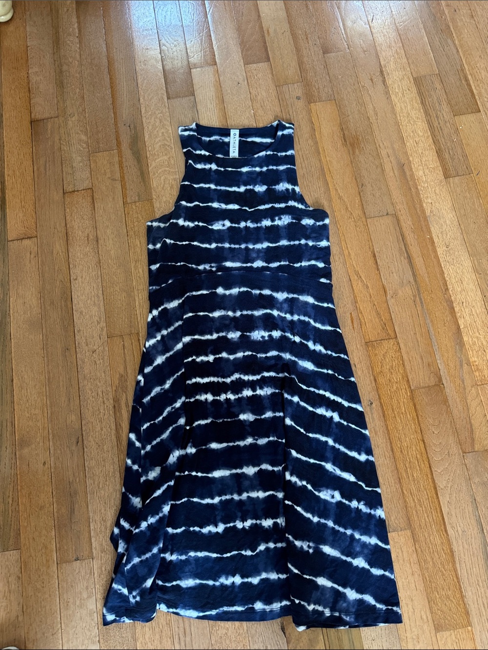 Athleta Navy & White Tie-Dye Sleeveless Midi Dress